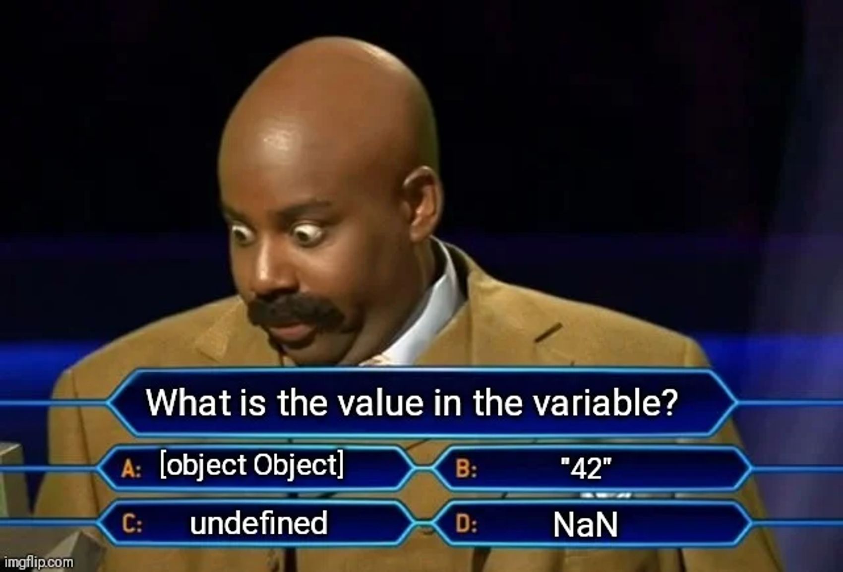 Who wants to be a millionaire, but it's JavaScript​​​​‌﻿‍﻿​‍​‍‌‍﻿﻿‌﻿​‍‌‍‍‌‌‍‌﻿‌‍‍‌‌‍﻿‍​‍​‍​﻿‍‍​‍​‍‌﻿​﻿‌‍​‌‌‍﻿‍‌‍‍‌‌﻿‌​‌﻿‍‌​‍﻿‍‌‍‍‌‌‍﻿﻿​‍​‍​‍﻿​​‍​‍‌‍‍​‌﻿​‍‌‍‌‌‌‍‌‍​‍​‍​﻿‍‍​‍​‍‌‍‍​‌﻿‌​‌﻿‌​‌﻿​​‌﻿​﻿​﻿‍‍​‍﻿﻿​‍﻿﻿‌‍​‍‌‍‌‌‌‍‍﻿‌‍‍﻿​‍﻿‌‌‍​‍‌‍﻿​‌‍﻿﻿‌‍‌﻿‌‍‌﻿​‍﻿‌‌﻿​﻿‌‍​‌‌‍﻿‍‌‍‍‌‌﻿‌​‌﻿‍‌​‍﻿‍‌﻿‌‍‌‍‌‌‌﻿​‍‌‍​﻿‌‍‌‌‌‍﻿​​‍﻿‍‌‍​‌‌﻿​​‌﻿​​​‍﻿﻿‌‍‍‌‌‍﻿‍‌﻿‌​‌‍‌‌‌‍﻿‍‌﻿‌​​‍﻿﻿‌‍‌‌‌‍‌​‌‍‍‌‌﻿‌​​‍﻿﻿‌‍﻿‌‌‍﻿﻿‌‍‌​‌‍‌‌​﻿﻿‌‌﻿​​‌﻿​‍‌‍‌‌‌﻿​﻿‌‍‌‌‌‍﻿‍‌﻿‌​‌‍​‌‌﻿‌​‌‍‍‌‌‍﻿﻿‌‍﻿‍​﻿‍﻿‌‍‍‌‌‍‌​​﻿﻿‌‌‍‌‍​﻿​​‌‍‌‍​﻿‌​​﻿​‌‌‍​‍​﻿‍‌​﻿​﻿​‍﻿‌‌‍‌​​﻿​​​﻿​﻿‌‍‌‍​‍﻿‌​﻿‌​‌‍‌​‌‍‌‌‌‍‌‌​‍﻿‌‌‍​‌‌‍​‌‌‍‌‍​﻿‍‌​‍﻿‌‌‍​‌‌‍​‌​﻿‌​​﻿‍​​﻿​﻿‌‍​﻿​﻿‌‌​﻿​‍​﻿‍‌‌‍‌‍​﻿‍‌​﻿​‍​﻿‍﻿‌﻿‌​‌﻿‍‌‌﻿​​‌‍‌‌​﻿﻿‌‌﻿​​‌‍﻿﻿‌﻿​﻿‌﻿‌​​﻿‍﻿‌﻿​​‌‍​‌‌﻿‌​‌‍‍​​﻿﻿‌‌‍​﻿‌‍﻿﻿‌‍﻿‍‌﻿‌​‌‍‌‌‌‍﻿‍‌﻿‌​​‍‌‌​﻿‌‌‌​​‍‌‌﻿﻿‌‍‍﻿‌‍‌‌‌﻿‍‌​‍‌‌​﻿​﻿‌​‌​​‍‌‌​﻿​﻿‌​‌​​‍‌‌​﻿​‍​﻿​‍‌‍​‍​﻿‍​‌‍‌‍​﻿​‌‌‍​﻿​﻿​‍​﻿‌﻿​﻿‍​​﻿‍​​﻿‌‌​﻿‍​‌‍​﻿​‍‌‌​﻿​‍​﻿​‍​‍‌‌​﻿‌‌‌​‌​​‍﻿‍‌‍​‌‌‍﻿​‌﻿‌​​﻿﻿﻿‌‍​‍‌‍​‌‌﻿​﻿‌‍‌‌‌‌‌‌‌﻿​‍‌‍﻿​​﻿﻿‌‌‍‍​‌﻿‌​‌﻿‌​‌﻿​​‌﻿​﻿​‍‌‌​﻿​﻿‌​​‌​‍‌‌​﻿​‍‌​‌‍​‍‌‌​﻿​‍‌​‌‍‌‍​‍‌‍‌‌‌‍‍﻿‌‍‍﻿​‍﻿‌‌‍​‍‌‍﻿​‌‍﻿﻿‌‍‌﻿‌‍‌﻿​‍﻿‌‌﻿​﻿‌‍​‌‌‍﻿‍‌‍‍‌‌﻿‌​‌﻿‍‌​‍﻿‍‌﻿‌‍‌‍‌‌‌﻿​‍‌‍​﻿‌‍‌‌‌‍﻿​​‍﻿‍‌‍​‌‌﻿​​‌﻿​​​‍‌‍‌‍‍‌‌‍‌​​﻿﻿‌‌‍‌‍​﻿​​‌‍‌‍​﻿‌​​﻿​‌‌‍​‍​﻿‍‌​﻿​﻿​‍﻿‌‌‍‌​​﻿​​​﻿​﻿‌‍‌‍​‍﻿‌​﻿‌​‌‍‌​‌‍‌‌‌‍‌‌​‍﻿‌‌‍​‌‌‍​‌‌‍‌‍​﻿‍‌​‍﻿‌‌‍​‌‌‍​‌​﻿‌​​﻿‍​​﻿​﻿‌‍​﻿​﻿‌‌​﻿​‍​﻿‍‌‌‍‌‍​﻿‍‌​﻿​‍​‍‌‍‌﻿‌​‌﻿‍‌‌﻿​​‌‍‌‌​﻿﻿‌‌﻿​​‌‍﻿﻿‌﻿​﻿‌﻿‌​​‍‌‍‌﻿​​‌‍​‌‌﻿‌​‌‍‍​​﻿﻿‌‌‍​﻿‌‍﻿﻿‌‍﻿‍‌﻿‌​‌‍‌‌‌‍﻿‍‌﻿‌​​‍‌‌​﻿‌‌‌​​‍‌‌﻿﻿‌‍‍﻿‌‍‌‌‌﻿‍‌​‍‌‌​﻿​﻿‌​‌​​‍‌‌​﻿​﻿‌​‌​​‍‌‌​﻿​‍​﻿​‍‌‍​‍​﻿‍​‌‍‌‍​﻿​‌‌‍​﻿​﻿​‍​﻿‌﻿​﻿‍​​﻿‍​​﻿‌‌​﻿‍​‌‍​﻿​‍‌‌​﻿​‍​﻿​‍​‍‌‌​﻿‌‌‌​‌​​‍﻿‍‌‍​‌‌‍﻿​‌﻿‌​​‍​‍‌﻿﻿‌