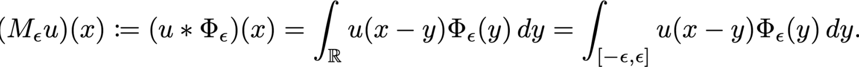 Integral operator mapping a function to its convolution with a mollifier