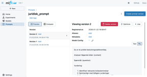 Versjonerte prompts i MLflow GUI