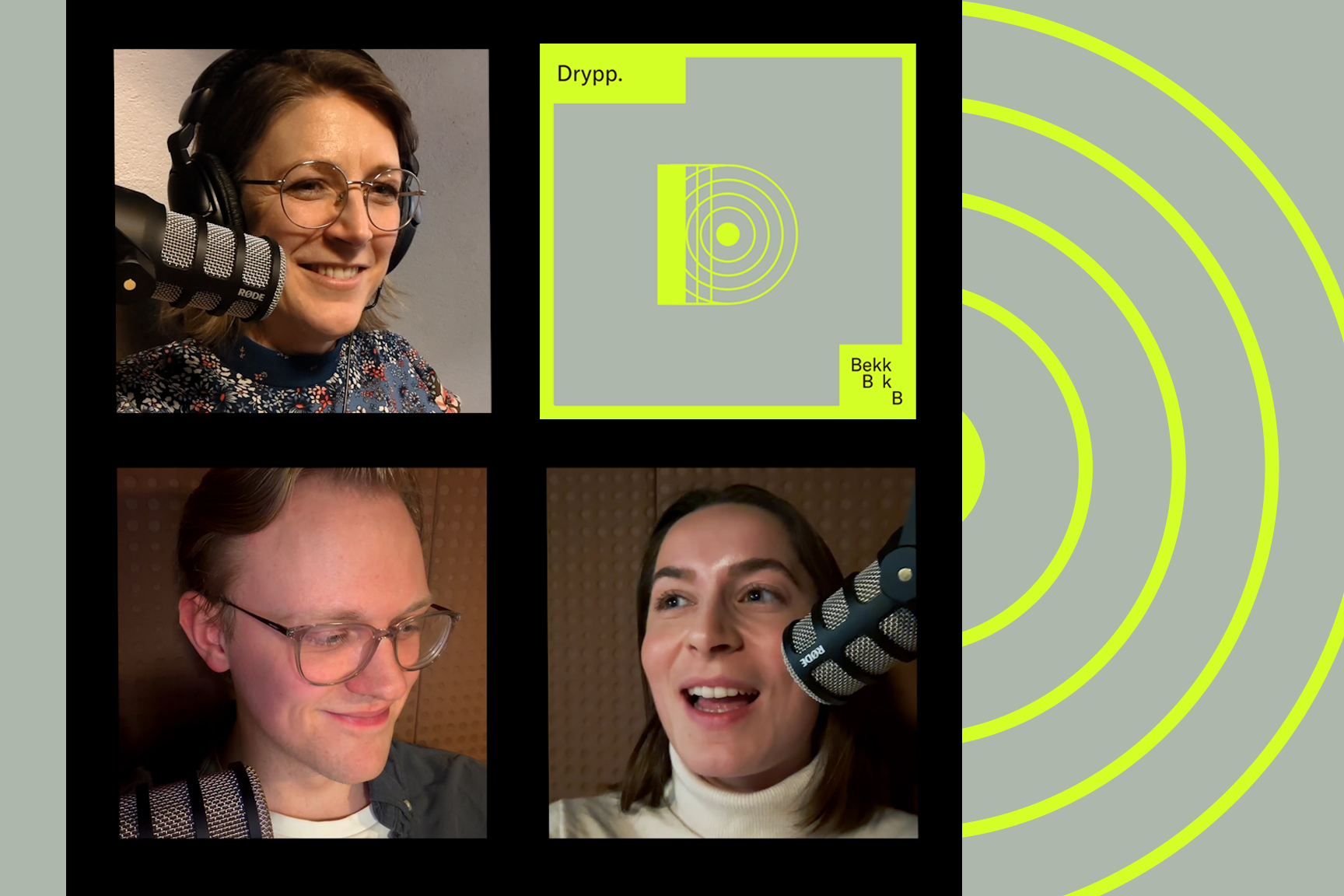 Kari Westby Romøren, Erlend Stølan og Elena Snellingen i podkaststudio. 