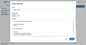 Registrering av prompt i MLflow GUI