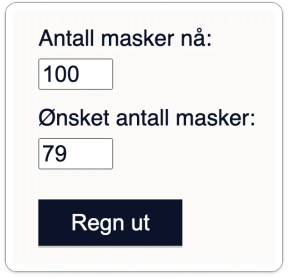 Skjermbilde. To input-felt med tall og en knapp der det står “Regn ut”