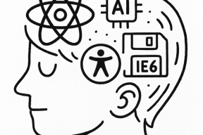 AI-generert strektegning av hva som er på innsiden av en frontenders hode