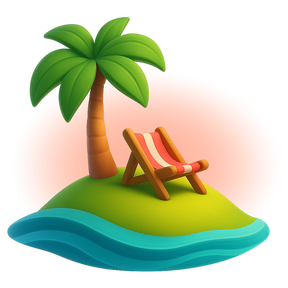 palme og strandstol på øy