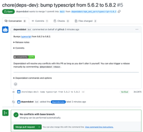 Dependabot lager en PR, med release-notes og kompatibilitets-sjekk