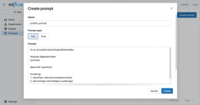 Registrering av prompt i MLflow GUI