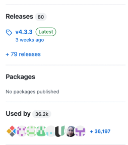 Skjermbilde av releases på GitHub