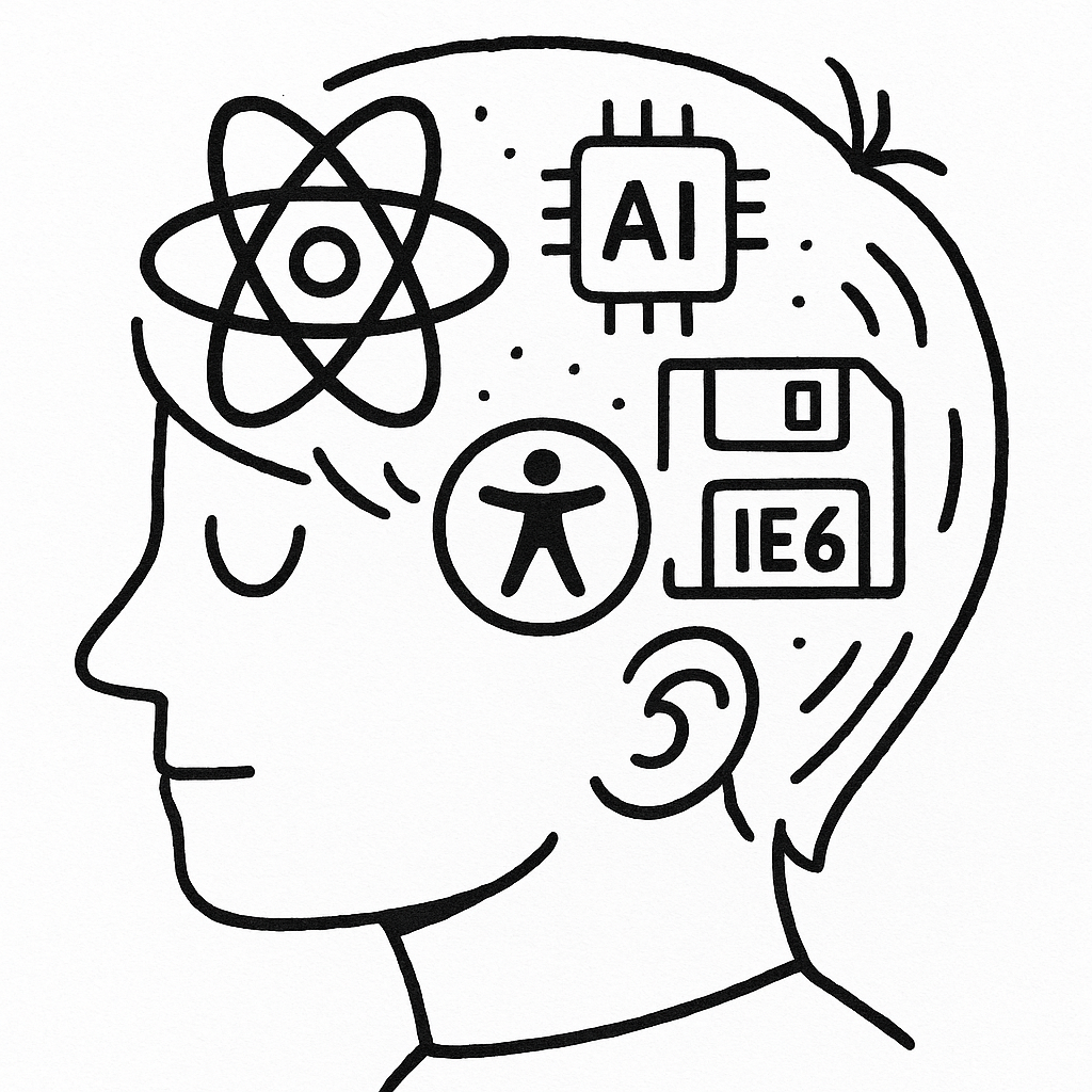 AI-generert strektegning av hva som er på innsiden av en frontenders hode