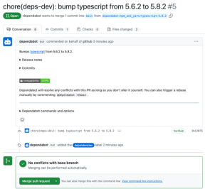 Dependabot lager en PR, med release-notes og kompatibilitets-sjekk