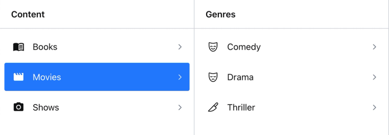An image of a Sanity Studio where movie is selected, showing a list of genres with appropriate icons