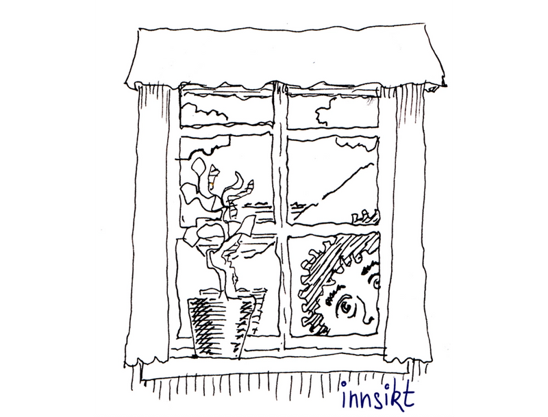 Tegning av en person som titter inn fra vinduet