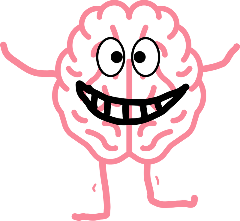 a drawing of a brain with a smiley face strethcing
