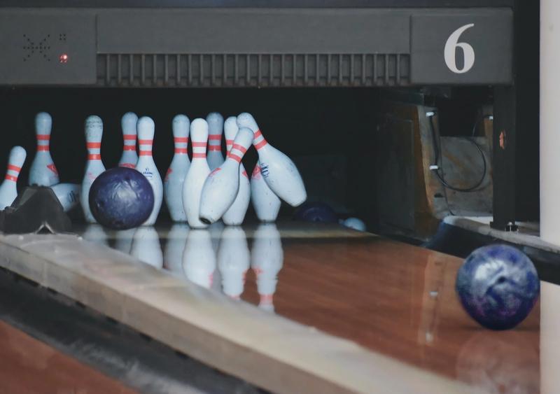 Bowling ball and pins