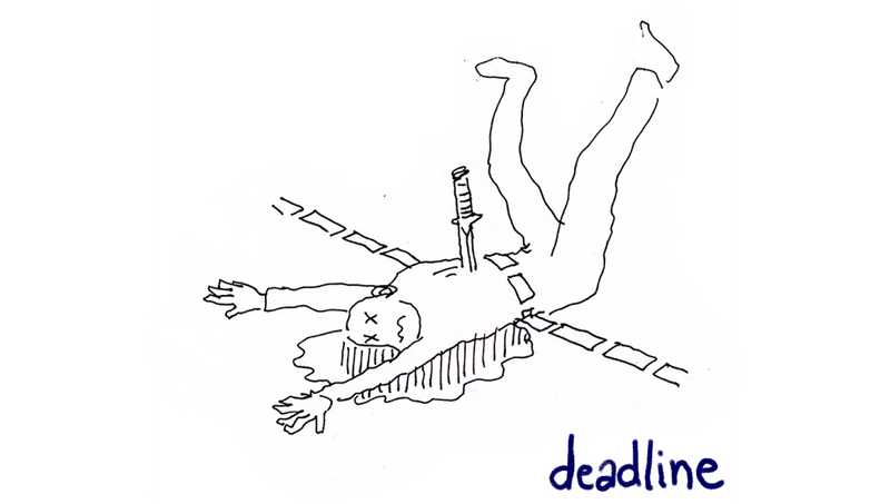 Tegning av en død mann med en strek over seg – deadline