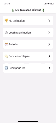 mobile app with a list of items
