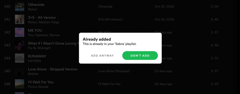 Eksempel fra Spotify