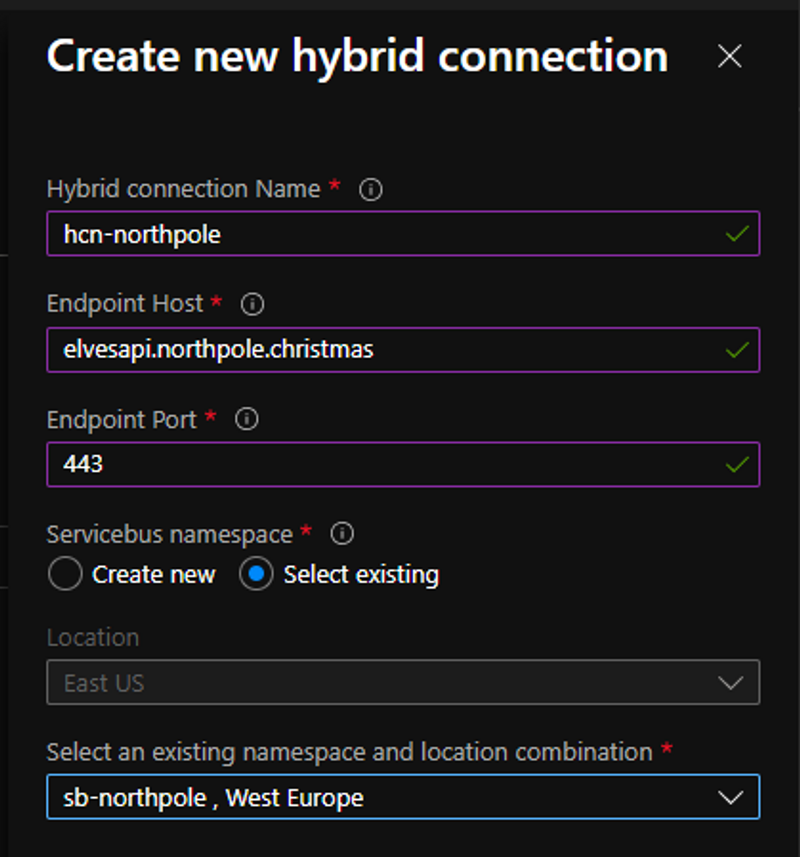 Manually adding a hybrid connection from the web app