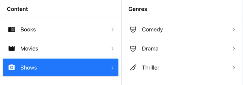Image of a Sanity Studio where shows is selected showing a list of genres with appropriate icons