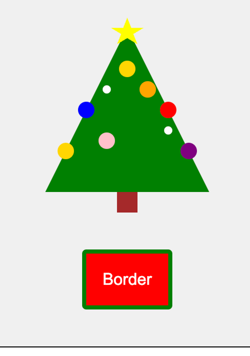 A button with a border is beneath a Christmas tree