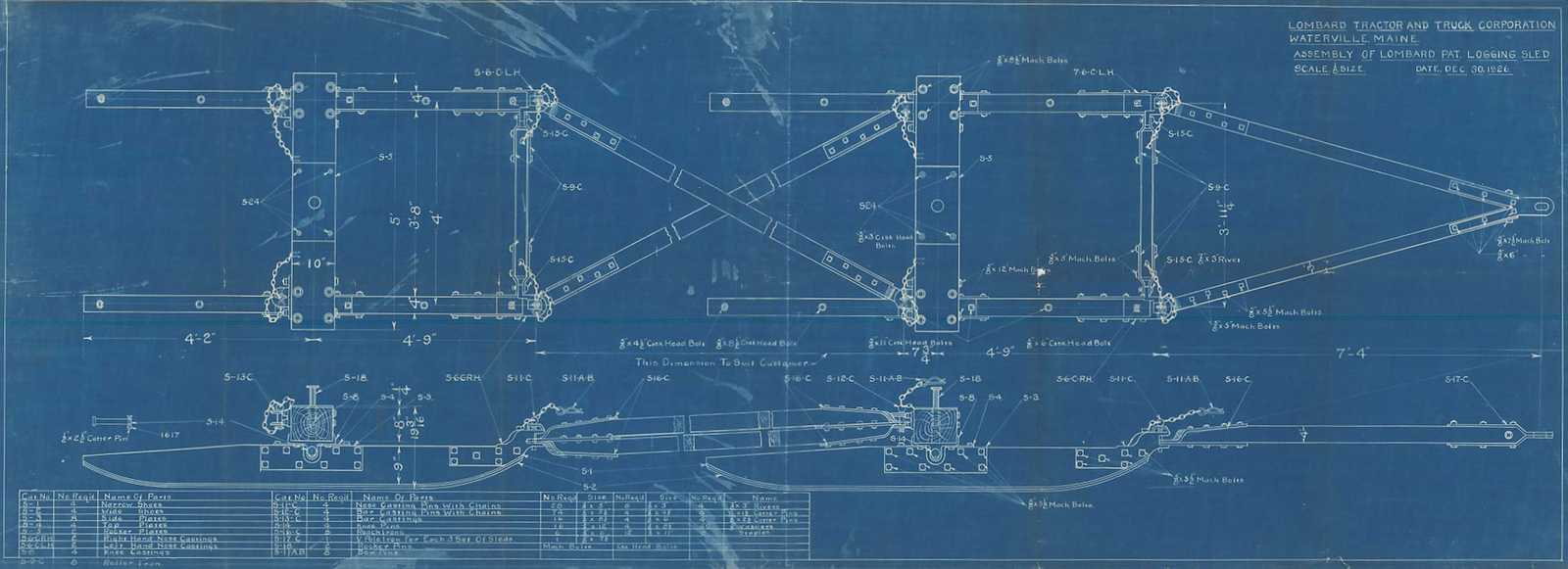 1926 Lombard logging sled blueprint