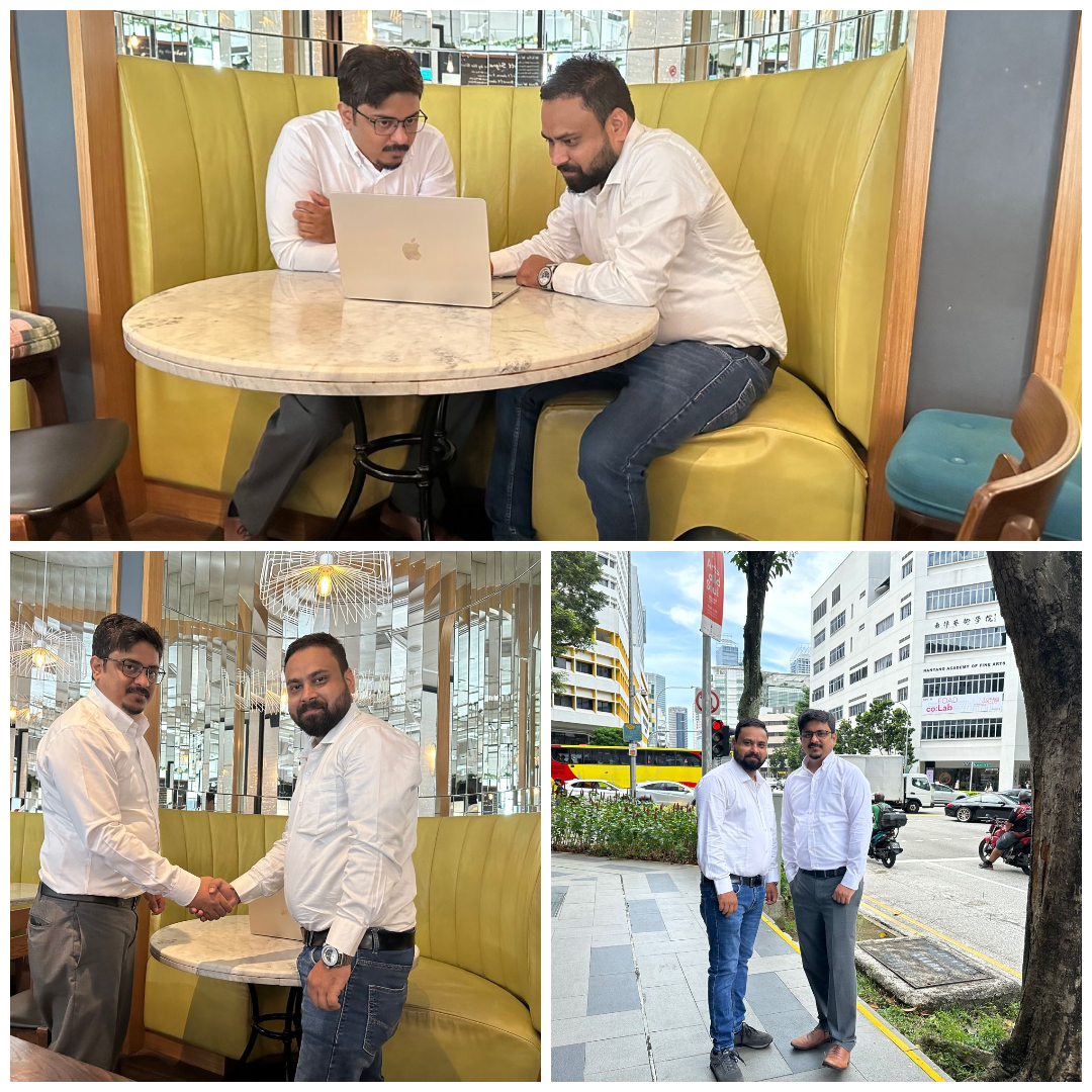 Mayank Jain, CTO of Softovate Technologies, meeting representation of Solresol Technologies Pvt. Ltd. during a business visit to Singapore.