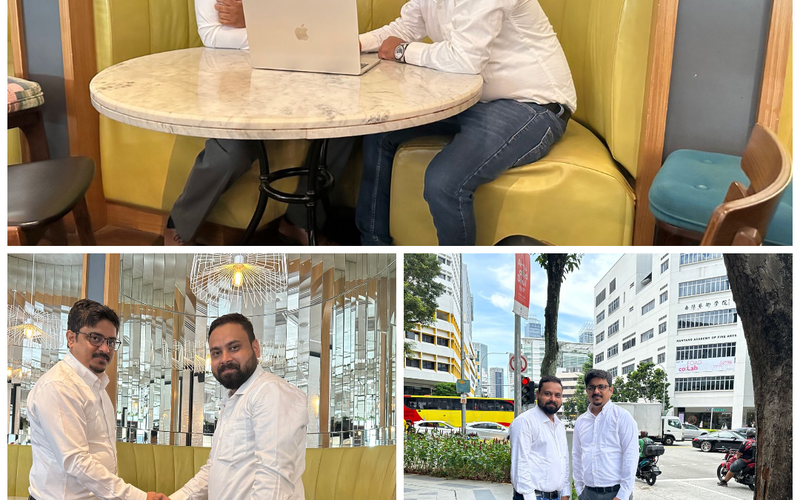 Mayank Jain, CTO of Softovate Technologies, meeting representation of Solresol Technologies Pvt. Ltd. during a business visit to Singapore.