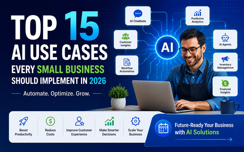 Business owners using AI chatbots, AI agents, automation tools, and predictive analytics to improve productivity and growth in 2026