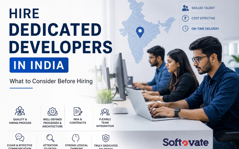Professional software development team in India working in a modern office, illustrating key factors to consider before hiring dedicated developers, including quality hiring processes, software architecture standards, NDA protection, communication skills, attention to detail, and dedicated development resources.