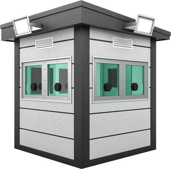 Bulletproof Security Cabin 7ft × 7ft (2.00m × 2.00m), three-quarter view from the left