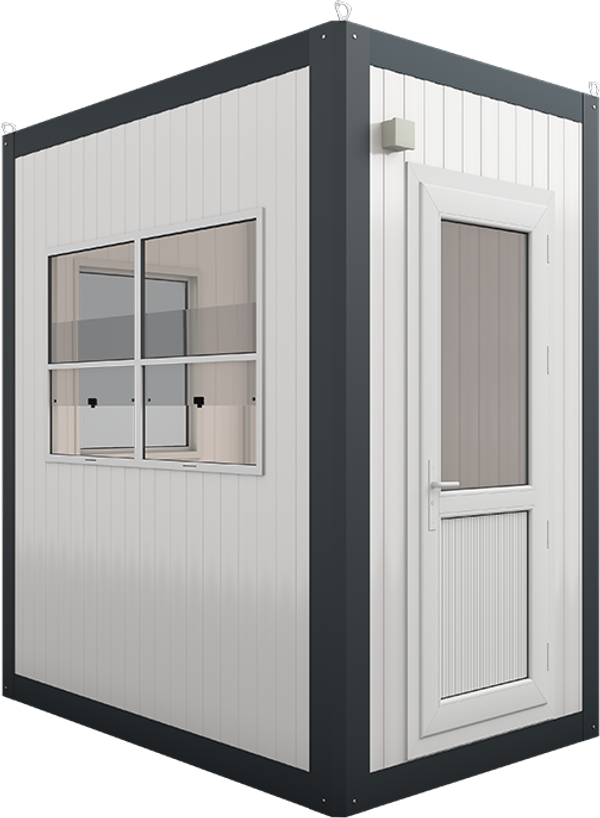 Insulated Panel Cabin 7ft × 4ft (1.35m × 2.10m), three-quarter view from the left