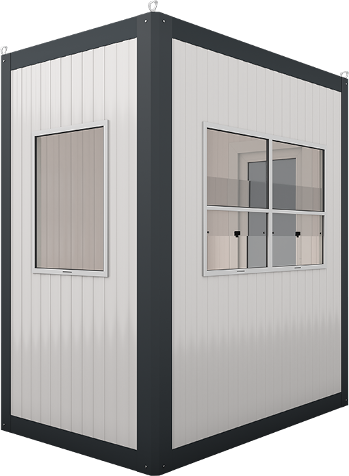 Insulated Panel Cabin 7ft × 4ft (1.35m × 2.10m), three-quarter view from the right