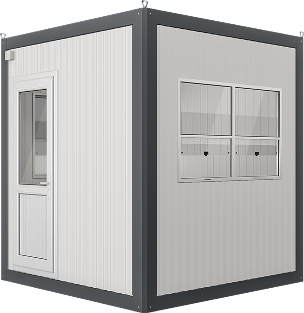 Insulated Panel Cabin 7ft × 7ft (2.10m × 2.10m), three-quarter view from the left