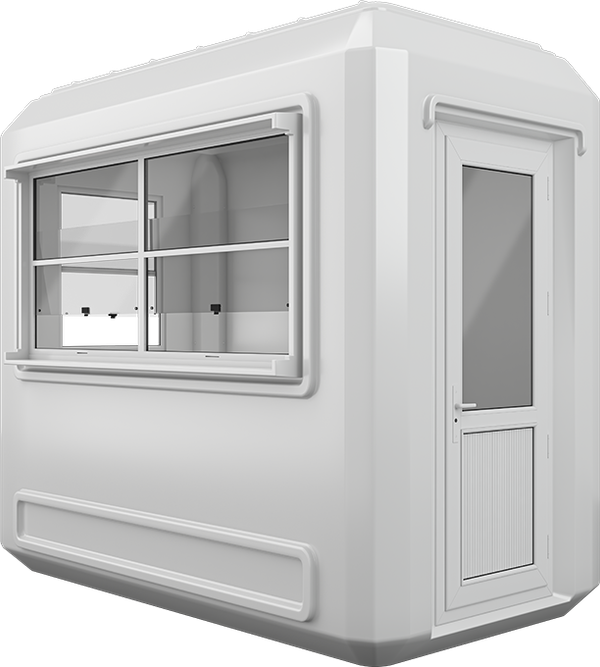 GRP Cabin 9ft × 5ft (1.50m × 2.70m), three-quarter view from the left
