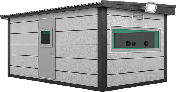 Bulletproof Security Cabin 16ft × 10ft (3.00m × 5.00m), three-quarter view from the left
