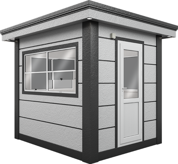 MetroCity Modular Cabin 9ft × 7ft (2.15m × 2.65m), three-quarter view from the left