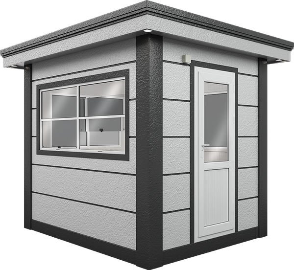 MetroCity Modular Cabin 9ft × 7ft (2.15m × 2.65m), three-quarter view from the left