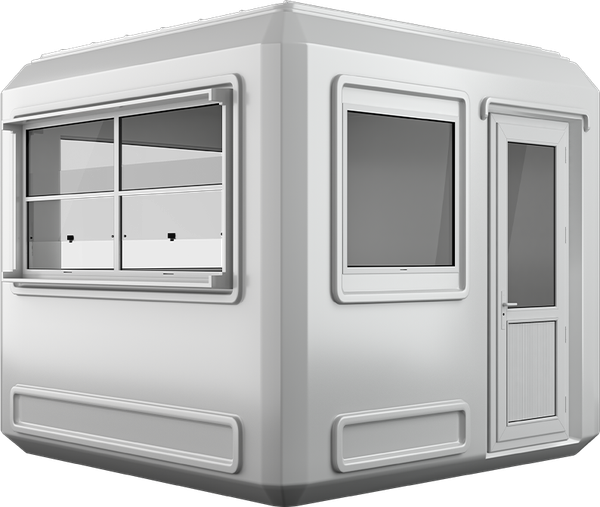 GRP Cabin 9ft × 9ft (2.70m × 2.70m), three-quarter view from the left