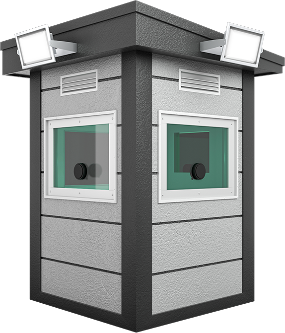 Bulletproof Security Cabin 5ft × 5ft (1.50m × 1.50m), three-quarter view from the left