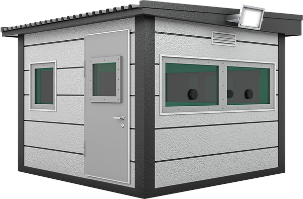 Bulletproof Security Cabin 10ft × 10ft (3.00m × 3.00m), three-quarter view from the left