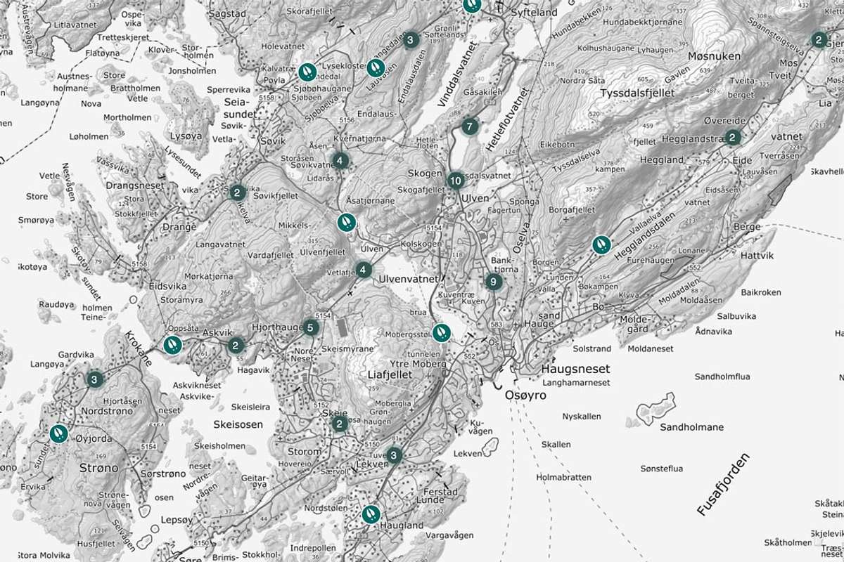 Nær Os sentrum, ved Banktjørn, er eit av dei mest utsette områda dei siste fem åra. (Kart: Hjorteviltregisteret.no)
