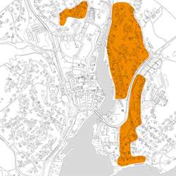 Det er ønskje om å legga til rette for fortetting i sentrumsnære Finnebrekka. (Kart: Os kommune)