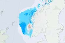 Vêrkartet i 12-tida i dag. (Foto: Yr.no/Meteorolgisk institutt)