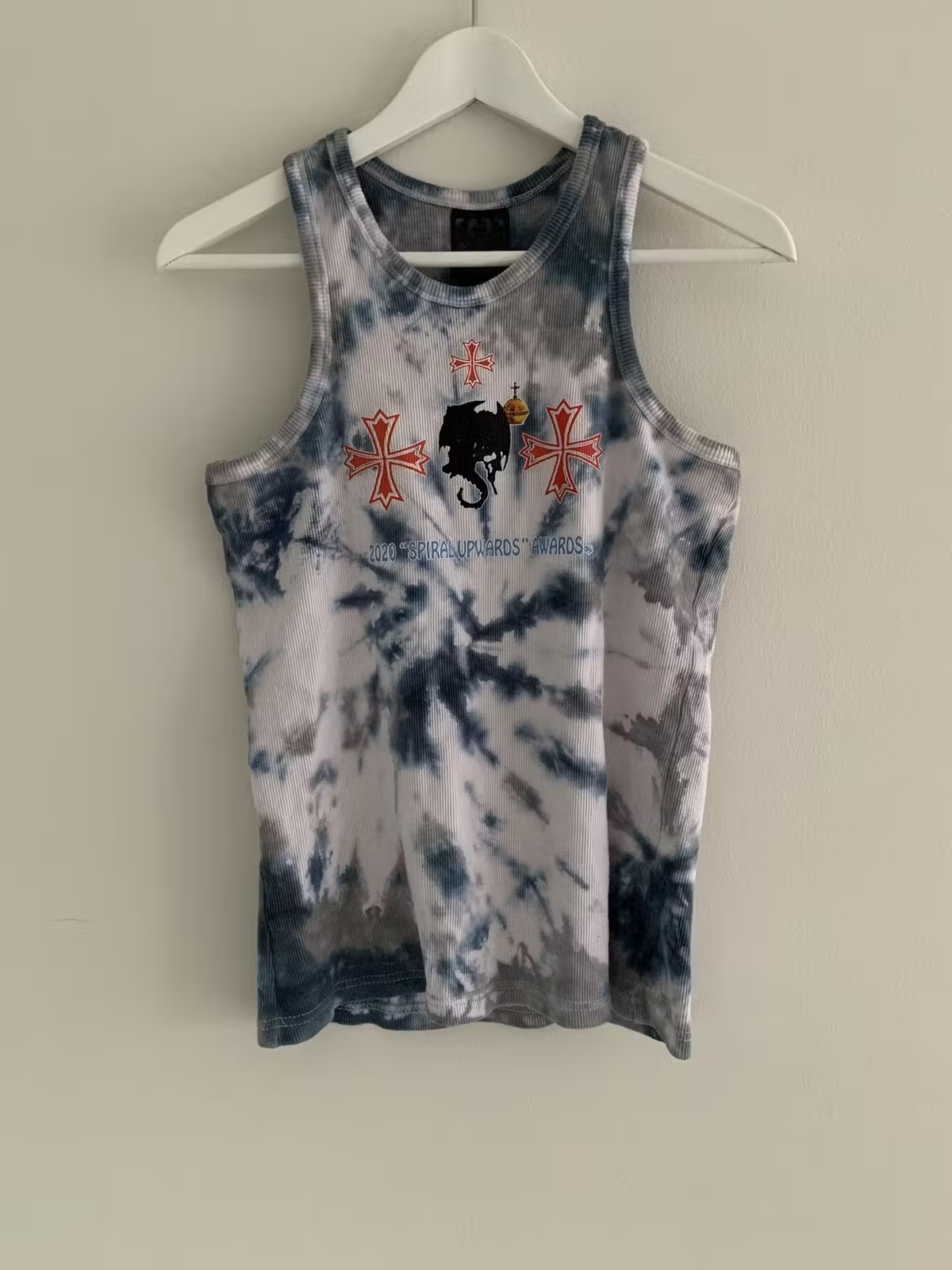 Spiral Upwards Tank Top (Blue/Grey Tie Dye)