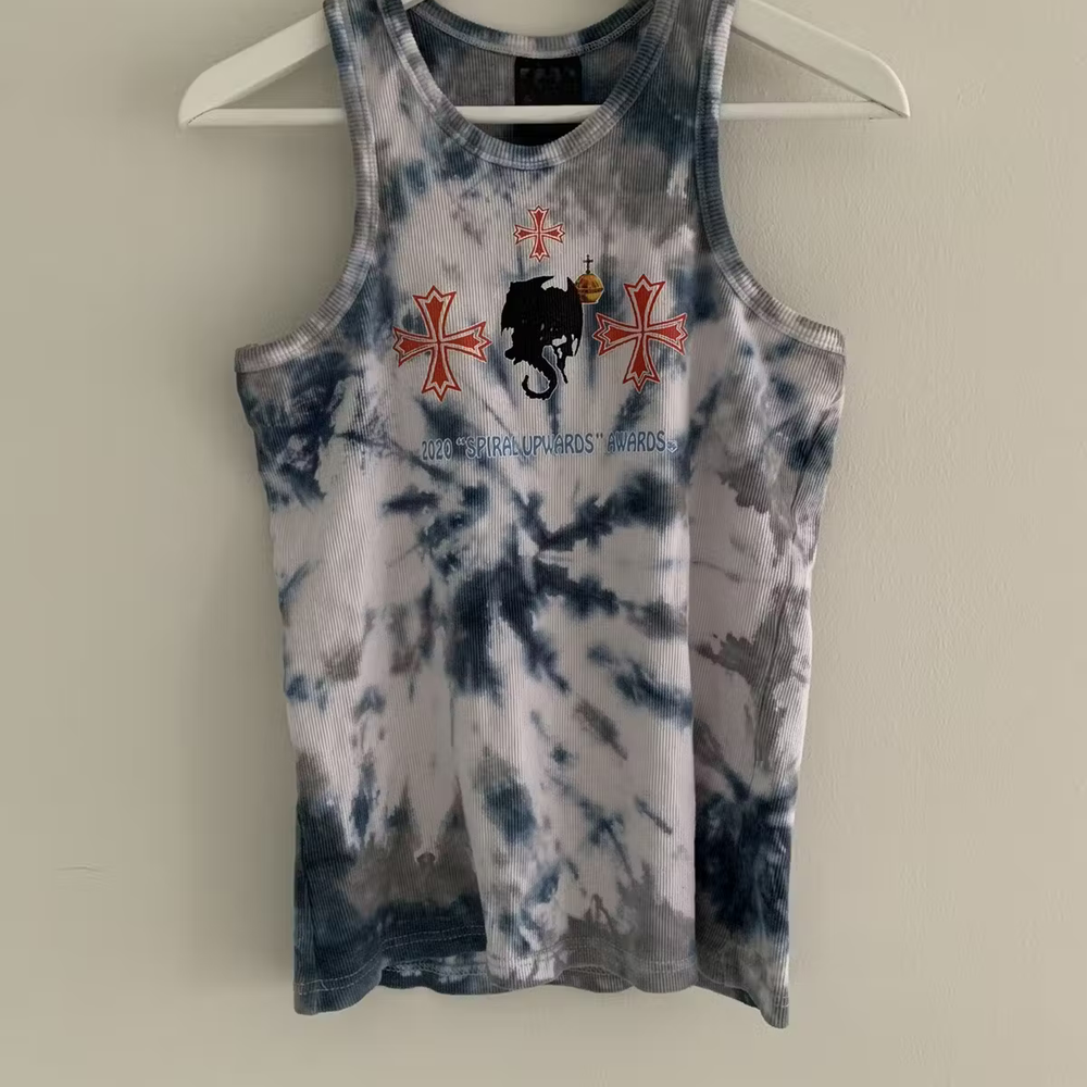 Spiral Upwards Tank Top (Blue/Grey Tie Dye) - View 1
