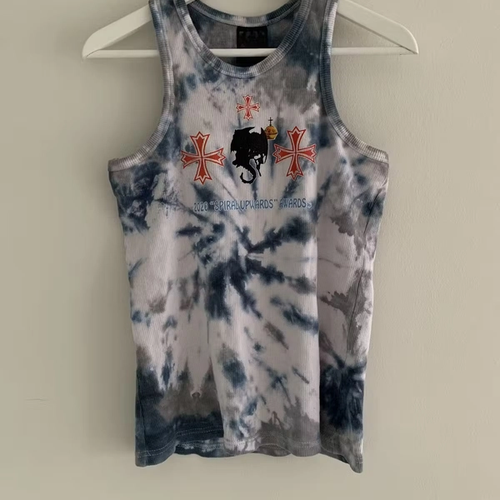 Spiral Upwards Tank Top (Blue/Grey Tie Dye)