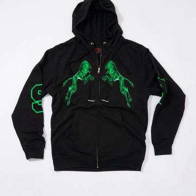 Green Lion Zip Up Hoodie (Black)