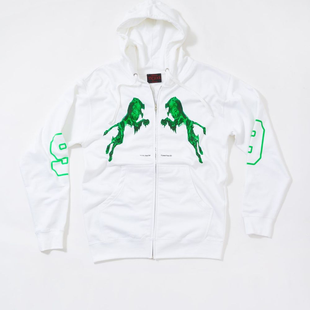 Green Lion Zip Up Hoodie (White) - View 1