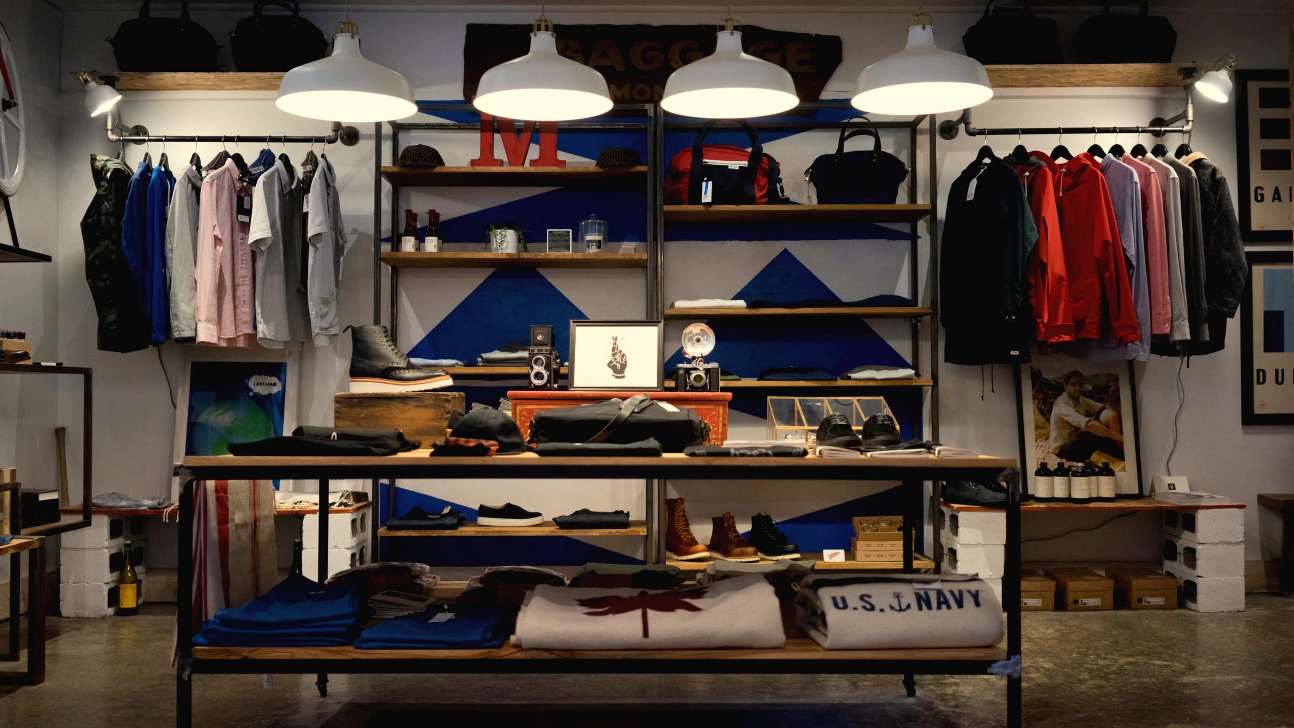 Minimalist luxury retail boutique interior with empty display pedestals