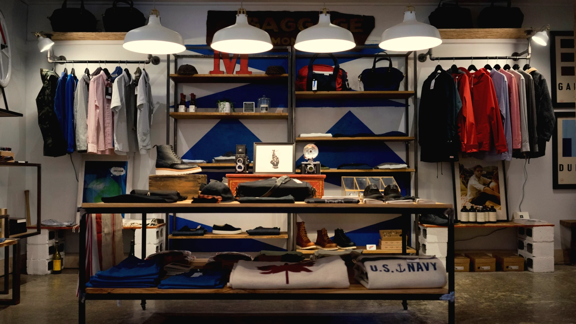 Minimalist luxury retail boutique interior with empty display pedestals