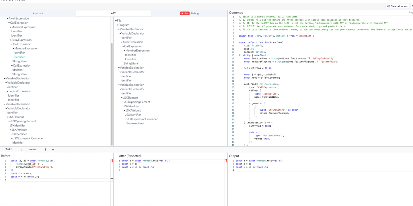 building a codemod with the new multiple test cases feature